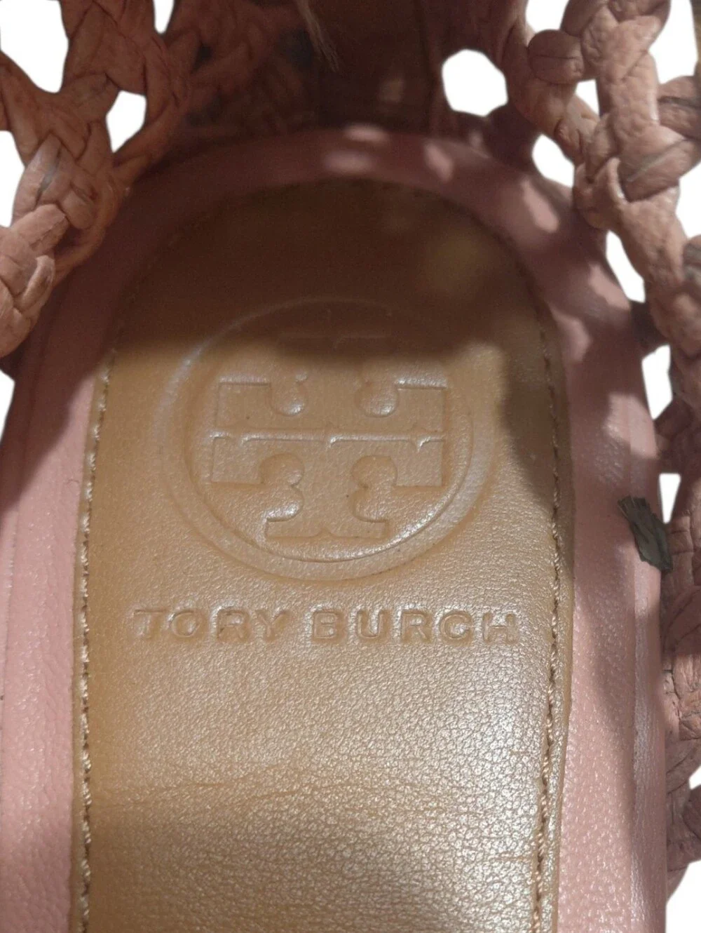 Tory Burch Carlyle Woven Bow Soft Pink Ballet Flats With Tan Cap Toes Sz 11
